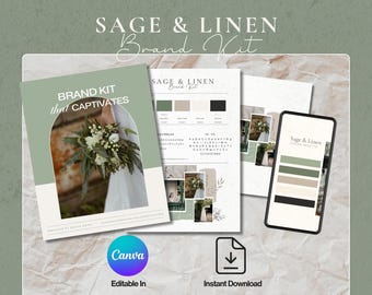 Sage and Linen Brand Kit | Editable Canva Brand Board | Minimal Logo Branding Template for Small Business
