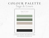 Sage & Linen Colour Palette | Muted Sage Green Neutrals | HEX RGB CMYK | Canva Editable | Printable A5 Colour Chips