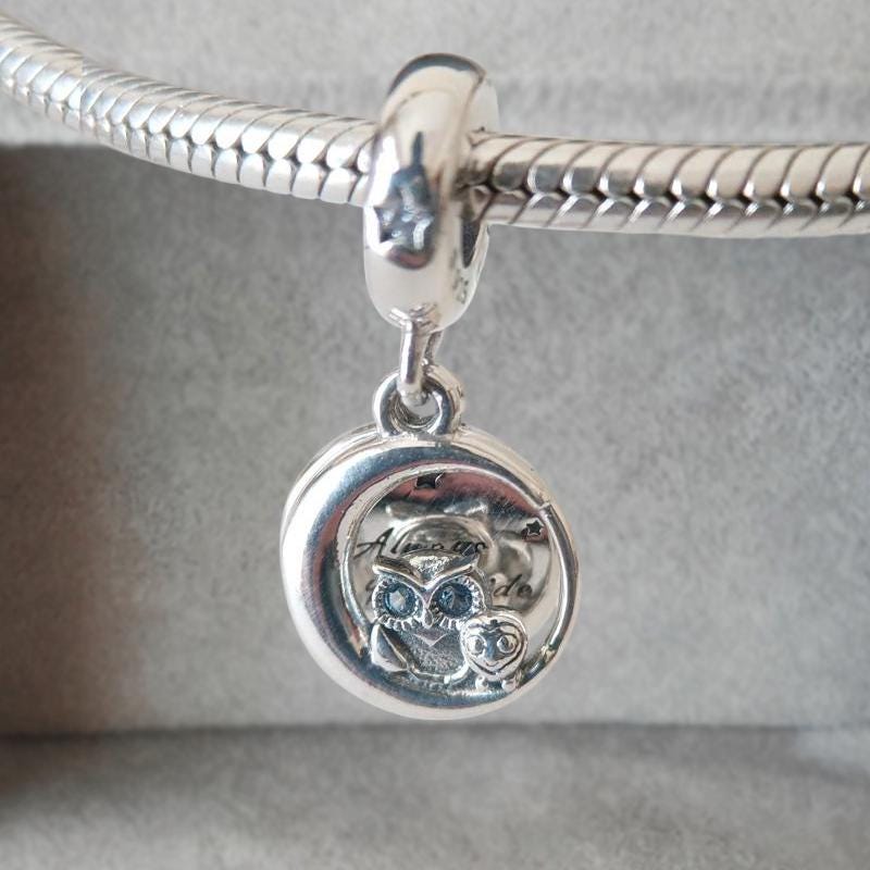 Blue Eye Owl Always By Your Side Dangle Charm fits Pandora Bracelet,Fashion Jewelry for Women Gift F