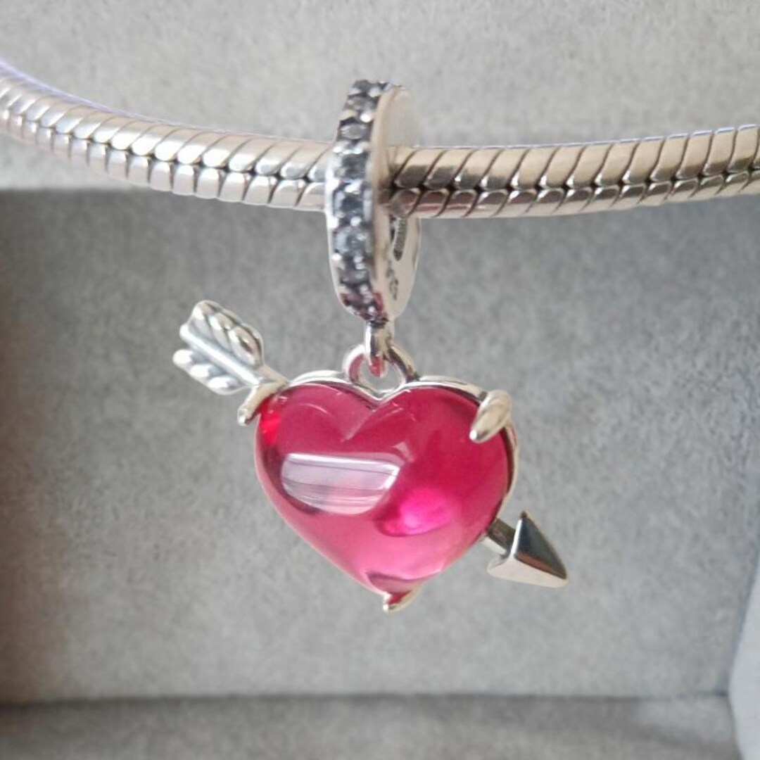 Red Heart & Arrow Murano Glass Dangle Charm Fits Pandora Bracelets ...