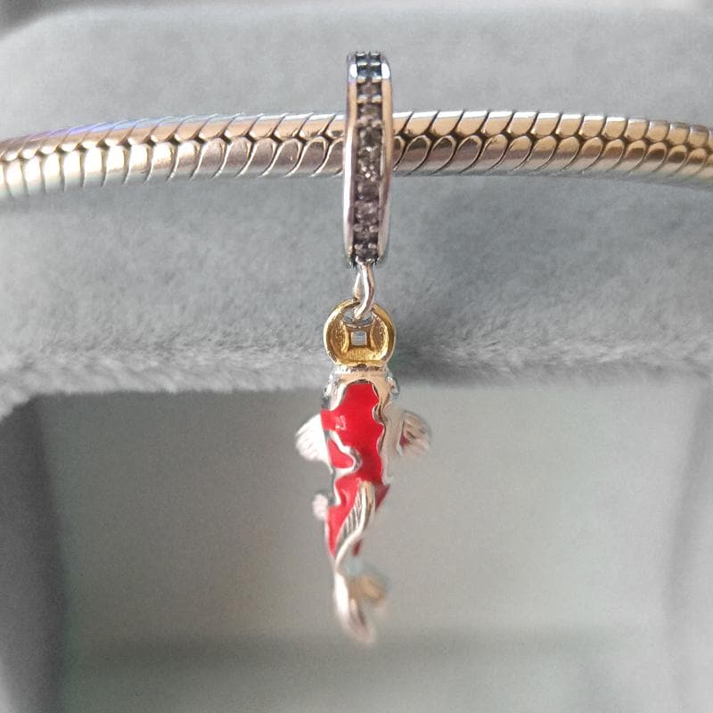 Good Fortune Carp Fish Dangle Charm,925 Sterling Silver