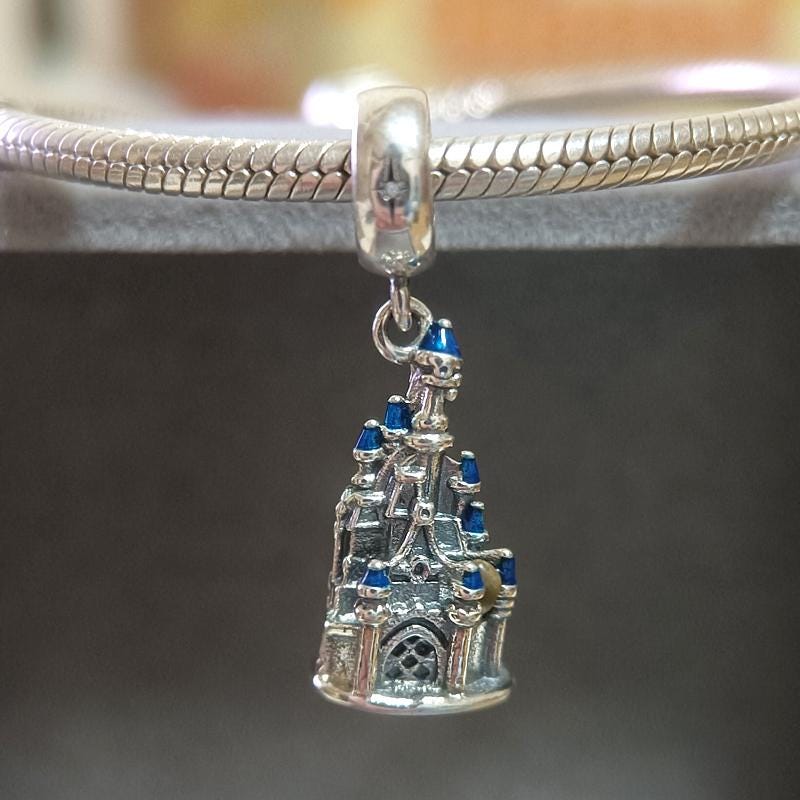 Disney Land PARIS Blue Castle Dangle Charm fits Pandora Charms Bracelets,Necklaces Pendant,Fashion Jewelry Gift For Her 925 Silver Charm