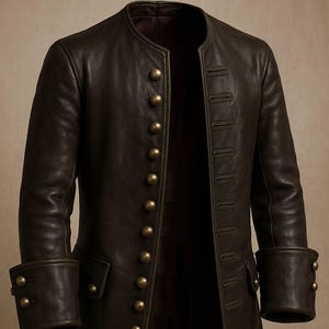 Vintage Dark Brown Leather Frock Coat: Steampunk Renaissance Cosplay