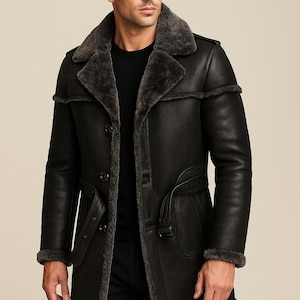Met schapenvacht gevoerde leren pilotenjas: echt echt leren winterjas