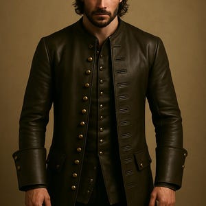Handmade Brown Leather Frock Coat: Steampunk Renaissance Cosplay