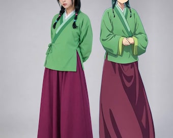 アポセカリー・ダイアリーズ マオマオ風コスチュームドレス｜女性用アニメコスプレ衣装｜伝統的な漢服風グリーントップス＆パープルスカート