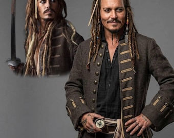 Cappotto da pirata da uomo Capitan Jack Sparrow, trench vintage, costume steampunk per cosplay
