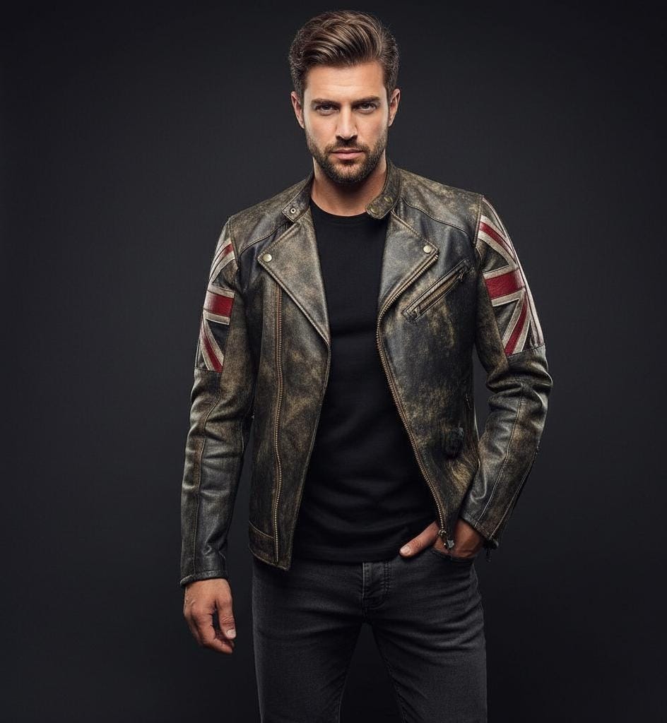 Mens Union Jack Leather Biker Jacket | Distressed British Flag