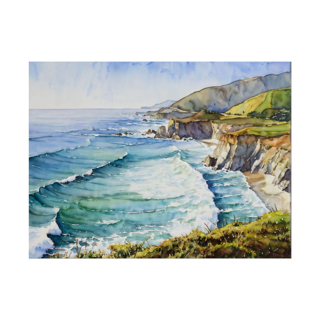 Watercolor Big Sur Coast Print, California Seascape Wall Art - Etsy