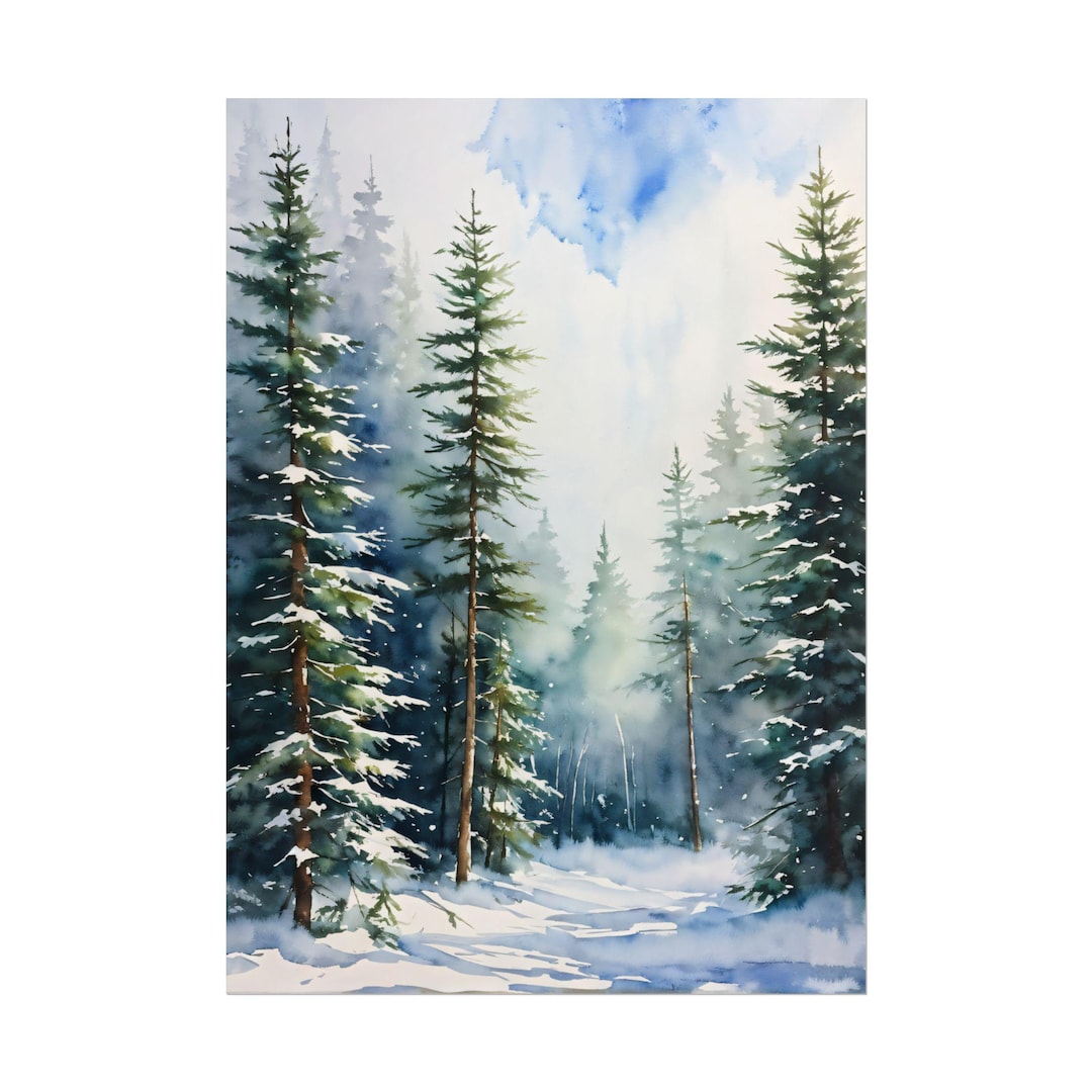 watercolor-winter-pine-forest-painting-winter-landscape-art-print