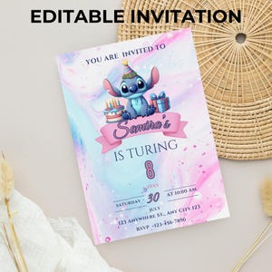 Stitch Birthday Invitation Template, Editable Stitch Invite Canva, Printable invite, editable invitation, lilo & stitch, lilo and stitch