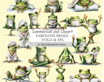 Clipart de ranas de yoga y spa: ilustraciones PNG relajantes (uso comercial, descarga digital)