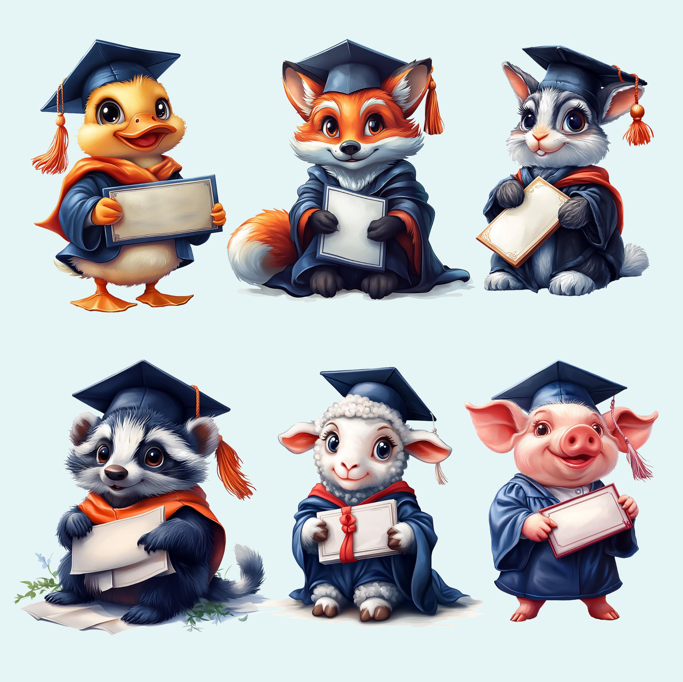 Animal Graduation Clipart Set – Cute Grads in Caps & Gowns (digital ...