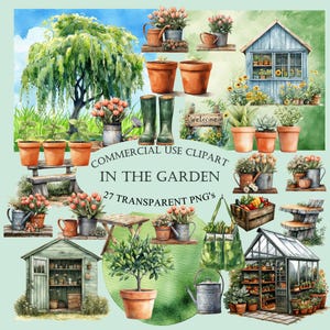 27 Clipart de Jardim, Galpão para Vasos, Estufa, Flores, Vasos para Plantas, Árvore, Banco, Imprimível, Uso Comercial PNGs Transparentes, Baixar