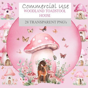 Maisons de champignon vénéneux des bois, fée, animal, champignon, fleur, papillon, forêt, clipart, imprimable, usage commercial PNGs transparents, téléchargement