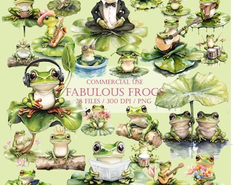 Conjunto de imágenes prediseñadas de ranas, gráficos PNG de alta calidad (uso comercial)