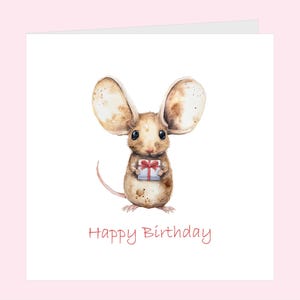 Tarjeta de cumpleaños imprimible para ratón orejero. Tarjeta de cumpleaños para feliz cumpleaños, aniversario. Descarga digital en PDF. Imprime en casa con sobre a juego.