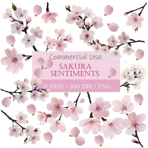 15 Sakura Sentiment Clip Art, hohe Qualität 300 dpi, png, Papierkunst, Digitaldrucke, digitaler Planer, Wandkunst, kommerzielle Nutzung
