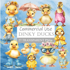 27 Cute Yellow Duck Clipart, Umbrella , Raincoat, Sunglasses, Hawaiian Shirt,Dungarees, Printable, Commercial Use Transparent PNGs, Download