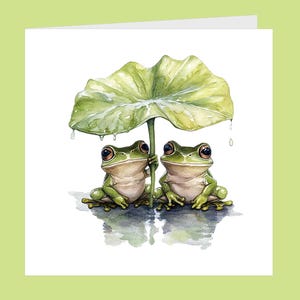 Tarjeta de cumpleaños imprimible con lindas ranas. Feliz cumpleaños, aniversario. Descarga digital en PDF. Imprime en casa con sobre a juego.