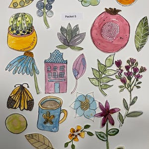 Material para collage, paquete 5. Pintado a mano, cortado a mano, efímero, bolsa sorpresa, diario basura, fabricación de tarjetas, técnica mixta, scrapbooking. 20 piezas.