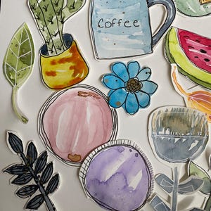 Collagevoer, pakket 6. Handgeschilderd, handgesneden ephemera, grabbelton, junkdagboek, kaarten maken, scrapbooking.  20 stuks.