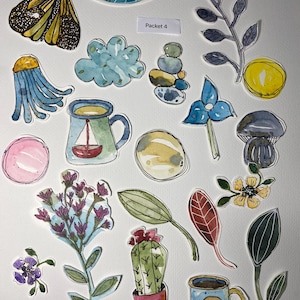 Colagem de materiais, pacote com 4. 20 peças de aquarela pintadas à mão para diários de recortes, diários de arte e criação de cartões.