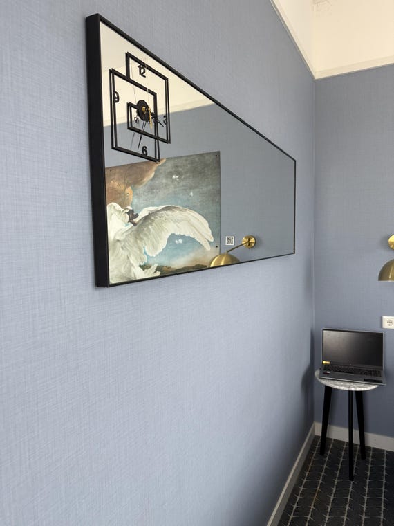 Modern Wall Mirror with Built-in Clock , gifte gifts gifted, Wood & Aluminum Frame, Unique Home Decor, Handmade Resin and Wood Art Accent