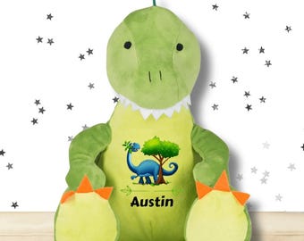 Personalised Dinosaur Soft Toy, Custom Name Dino Plush, Dinosaur Teddy, Large Stuffed Animal Gift for Kids Birthday Christmas
