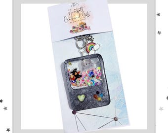 Cat Shaker Keychain with Charms – Handmade Shaker Keyring, Cute Kawaii Bag Charm Gift