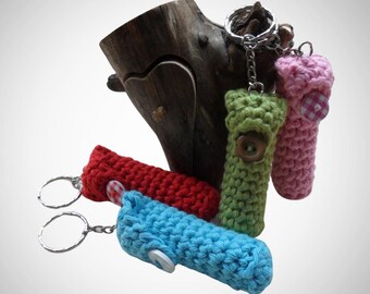Crocheted Lip Balm Holder Keyring: Natural Cotton Chapstick Case