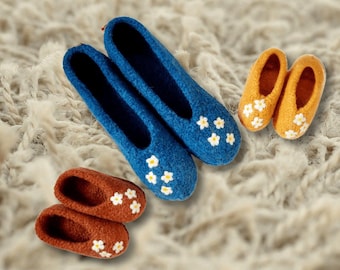 Kids Felt Wool Slippers with Flowers – Handmade Eco-Friendly Cosy House Shoes for Children