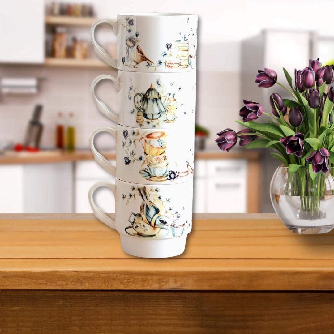 Stackable Mugs – Unique Bird Design, Handmade Ceramic Mugs for Small ...