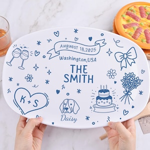 Personalized Wedding Platter Gift,Custom Family Name Plate,Personalized Serving Platter,Toile De Jouy Platter,Bridal Shower Engagement