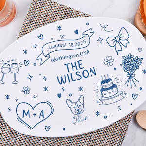 Custom Wedding Platter,Wedding,engagement gift,Bridal shower,newlyweds,blue white, Newlywed Gift,destination,Bridal shower,Anniversary Gift