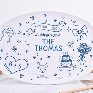 Personalized Wedding Platter Gift,Custom Family Name Plate,Personalized Serving Platter,Toile De Jouy Platter,Bridal Shower Engagement