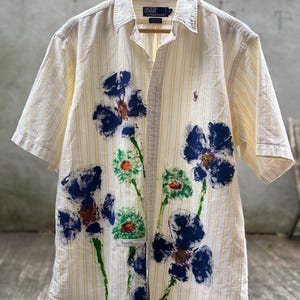 custom reworked upcycled Ralph Lauren shirt painted cotton high premium quality size XL