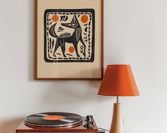 Aztec Coyote Print - Abstract Retro Wall Art Decor