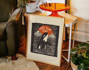 Abstract Orca Art Print – Retro Ocean Wall Decor