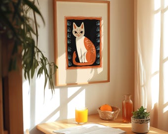 Orange and White Cat  - Abstract White and Ginger Kitty Art Print - Animal Wall Art Poster