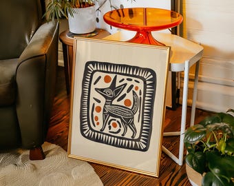 Aztec Fennec Fox Print – Abstract Colorful Retro Wall Art
