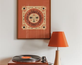 Terracotta Sun in Splendour - Abstract Colorful Wall Art Decor - Funky Retro Spiritual Aesthetic