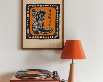 Howdy - Abstract Colorful Wall Art Decor - Funky Retro Western Aesthetic