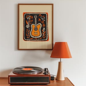 Mexican Acoustic Guitar - Abstract Colorful Wall Art Decor - Funky Retro Music Aesthetic
