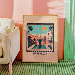 Marrakech - Stampa di viaggio della città marocchina - Poster di arte murale africana