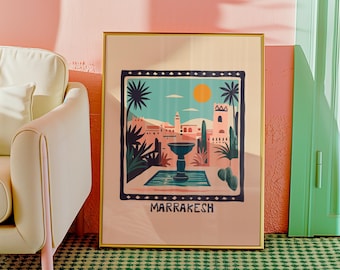Marrakech - Impresión de viaje a la ciudad marroquí - Póster de arte mural africano