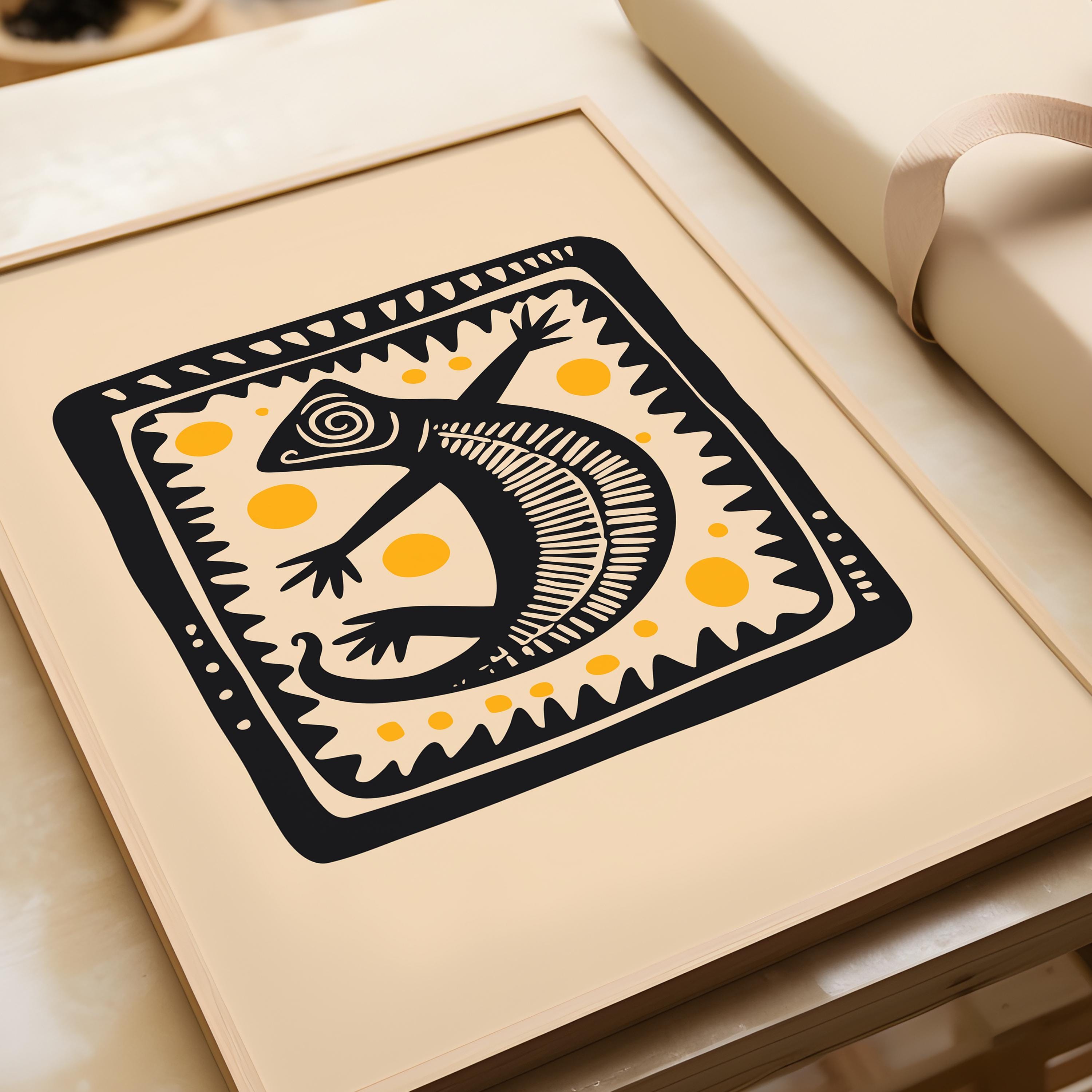 Abstract Aztec Lizard Print – Colorful Retro Wall Art - Etsy