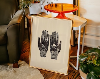 Space Palms Art Print – Retro Alien Spiritual Decor