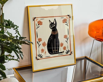 古代エジプトの猫のダンスの壁画、ヴィンテージの猫のアートワーク