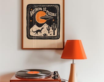 Retro Alien Dinosaur Print – Funky Desert Wall Art